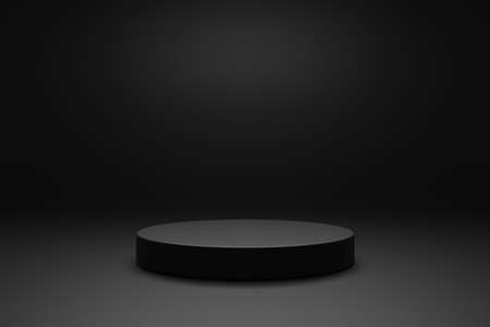 3D render black luxury podium pedestal product display on white background. 3D mockup illustrationの写真素材
