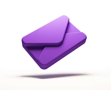 3d rendering of a purple envelope isolated on a white background.
