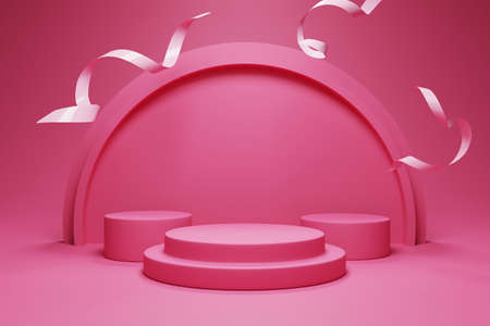 3d rendering of podium or pedestal for product presentation with pink backgroundの写真素材