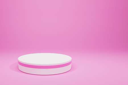 3d rendering of white round podium on pink background. Minimal product display concept.の写真素材
