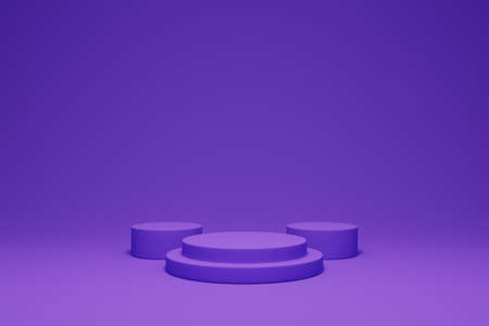 3D rendering purple colour minimal concept cylinder pedestal or podium for product showcase display on empty background. 3D mockup illustrationの写真素材
