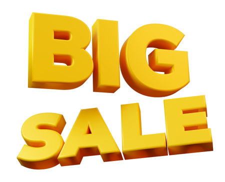 Gold yellow big sale icon sign for shopping promotion discount 3d render illustrationの写真素材