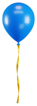 3d rendering blue colour balloon with yellow ribbon sign icon illustrationの写真素材