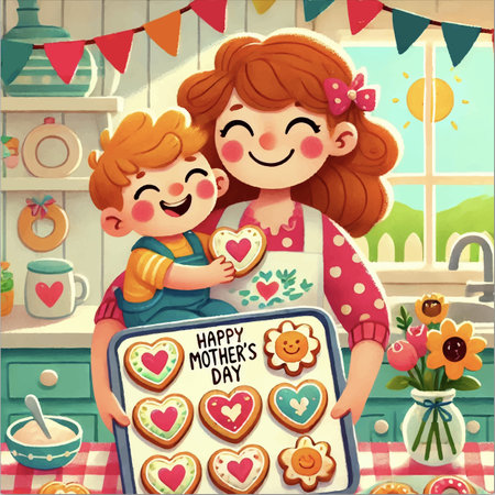HAPPY MOTHERS DAY BAKING MOM PRINT BACKGROUNDのイラスト素材
