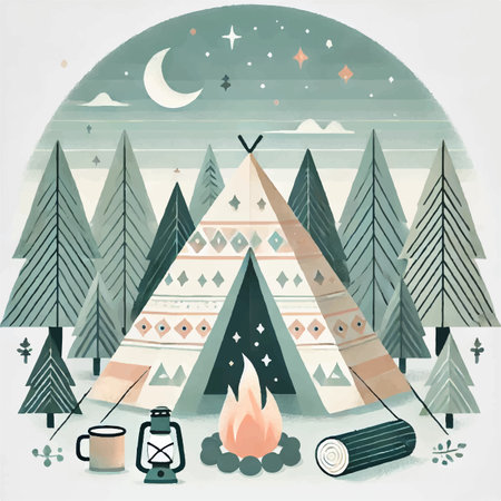 Cute Camping Illustration Print Design in Vector