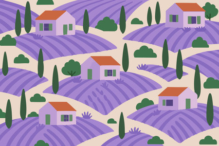 Lavender Fields Print Design in Vector. Vector illustrationのイラスト素材