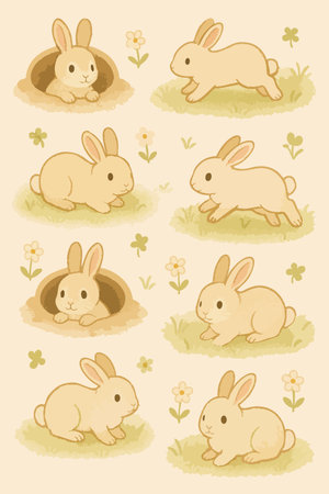 Bunnies and Bunny Holes Print Design in Vector. Vector illustrationのイラスト素材