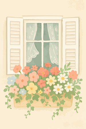 Flower Box Window Print Design in Vector. Vector illustrationのイラスト素材