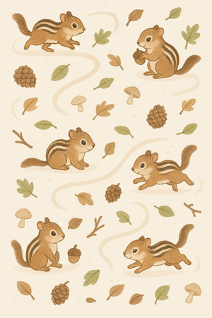 Chippy Chipmunks Print Design in Vector. Vector illustrationのイラスト素材