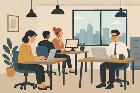 Contemporary Corporate Workspace Workplace Company Print Design in Vector. Vector illustrationのイラスト素材