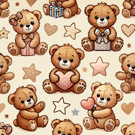 Teddy Bears Baby Bear Soft Cute Adorable Child Baby Girl Boy Baby Animal Baby Shower Bed Time Sleepy Time Comfort Nursery Good Night Sweet Dreams Vector Print. Vector illustrationのイラスト素材