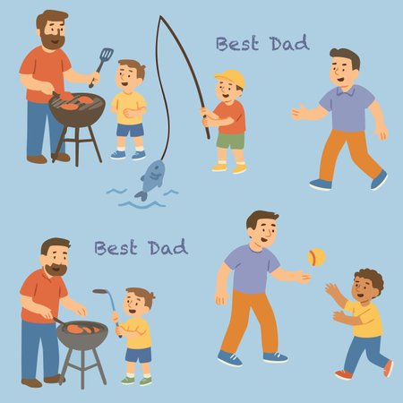 Best Dad Love Father Daddy Family Fathers Day Cute son Parent Male Hero Card Message Child Happy Life Vector Print Design . Vector illustrationのイラスト素材