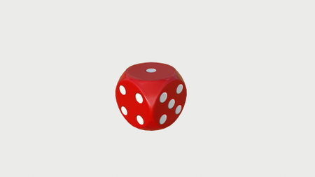 3D Red rolling dice on white backgroundの写真素材