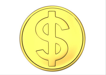 Gold coin dollar on a white background 3d-renderingの写真素材