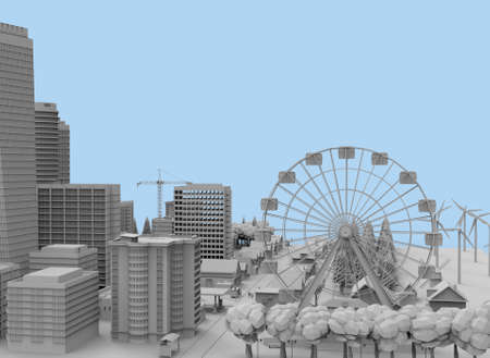 black and white city 3d-rendering.