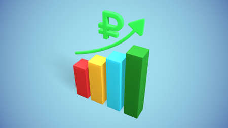 russian ruble growth histogram and statistics 3d rendering.