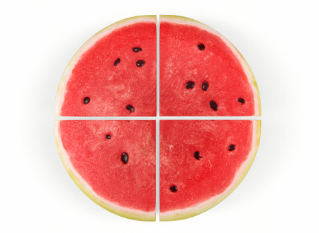 watermelon quarters on a white background 3d rendering.
