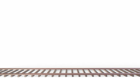 Single curved railroad track isolated on white background 3d rendering.の写真素材