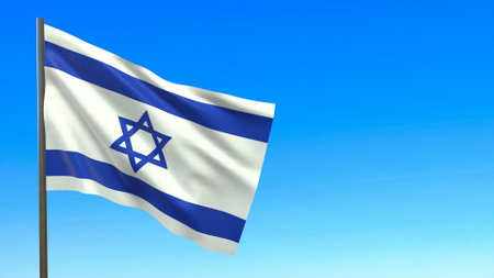 the flag of Israel waving in the wind 3d rendering.の写真素材