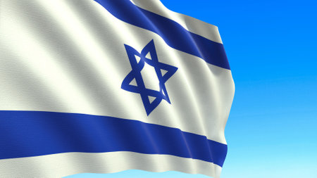 the flag of Israel waving in the wind 3d rendering.の写真素材