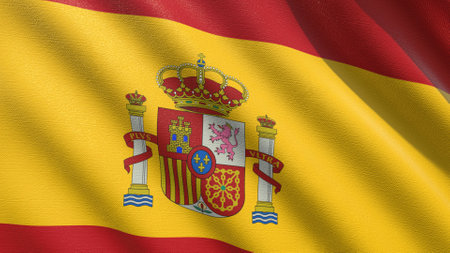 flag of Spain waving in the wind 3d rendering.
