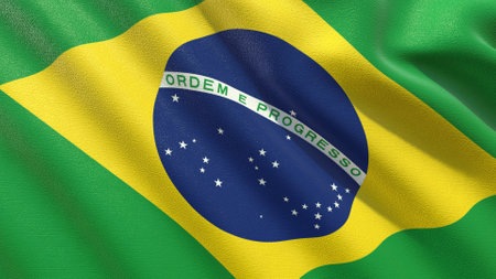 Flag of Brazil waving in the wind 3d rendering.の写真素材