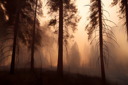 Spring fires creepy shots, burning trees and grass.の写真素材