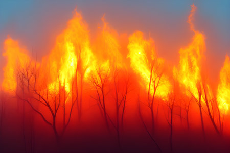 Spring fires creepy shots, burning trees and grassの写真素材