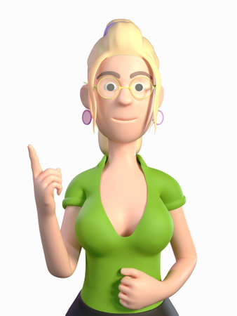 girl points her finger illustrating the appearance of the idea 3d rendering.の写真素材