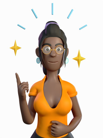 a dark skinned girl with a bright appearance came up with an idea 3d rendering.の写真素材