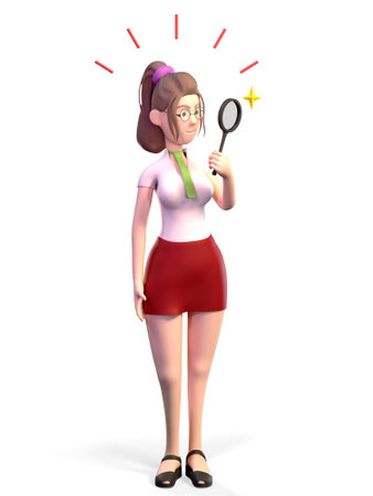 girl is holding a magnifying glass and looking at something3d-renderingの写真素材