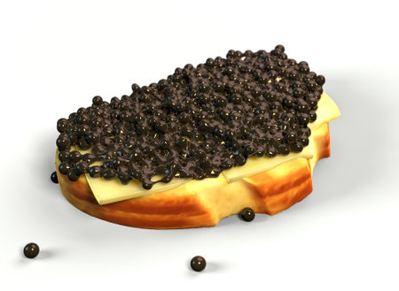 sandwich with black caviar on a white background 3d rendering.の写真素材