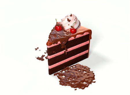 chocolate cake with cherries on a white background 3d-renderingの写真素材