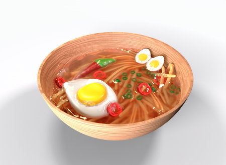 a plate of ramen on a white backgroundの写真素材