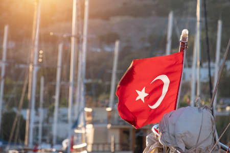 Flag of Turkey on a yacht.の写真素材