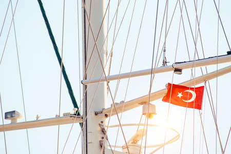 Flag of Turkey on a boat mast.の写真素材
