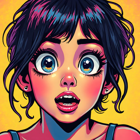 Portrait of a girl with a surprised expression. Vector illustration.の素材