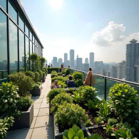 View of the city from the terrace of a luxury hotel.の素材