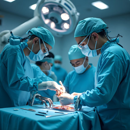 group of veterinarian surgery in operation room take with art lighting and blue filterの素材