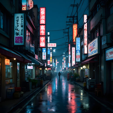 Night view of the narrow street in Kyoto, Japan. Kyoto is the capital and largest city of Japan.の素材