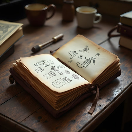 Antique book on a table with a cup of coffee and booksの素材