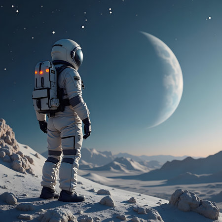 Astronaut in outer space against the background of the moon.の素材