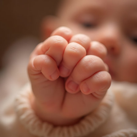 Close up of a newborn baby's hand. Shallow depth of fieldの素材