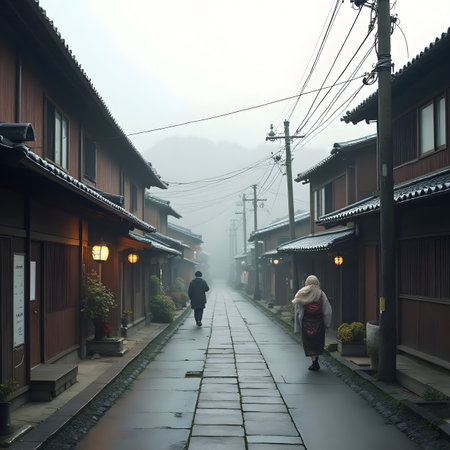 Unidentified people walking in the old town of Kanazawa, Japanの素材