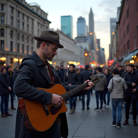Handsome man playing the guitar in the street of London.の素材