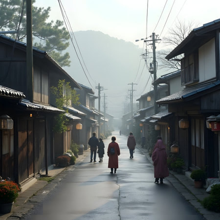 Unidentified people walking in Shirakawa-go.の素材