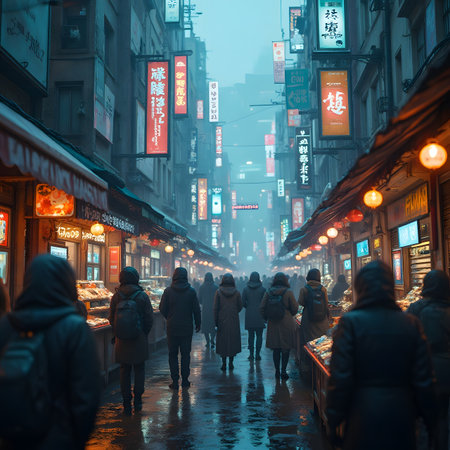 People walking on street in Seoul, South Koreaの素材