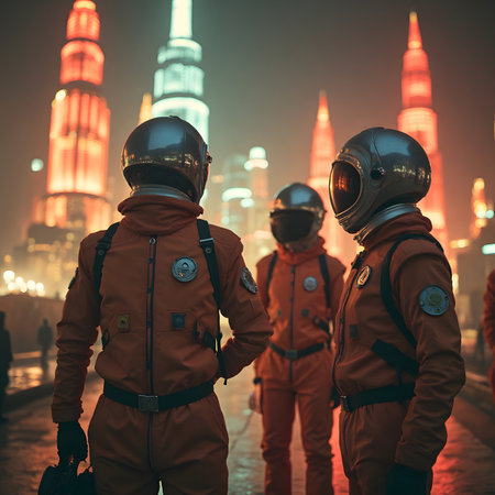 Astronaut walks in the city of Kuala Lumpur, Malaysia.の素材