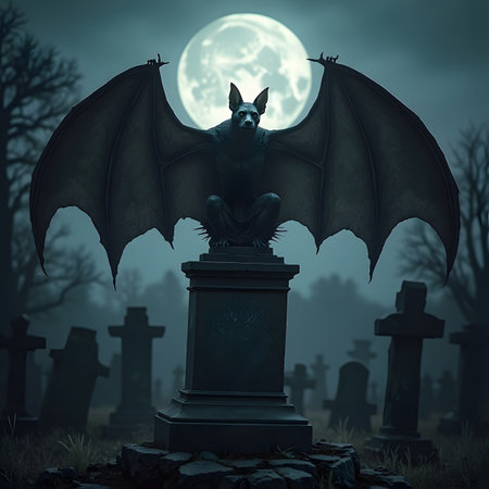 Halloween background with full moon and scary graveyard. 3d renderの素材