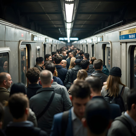 Passengers in subway train. Barcelona is the capital and largest city of Catalonia, Spain.の素材